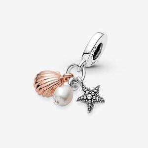 Pandora Freshwater Cultured Pearl, Starfish & Shell Triple Dangle Charm